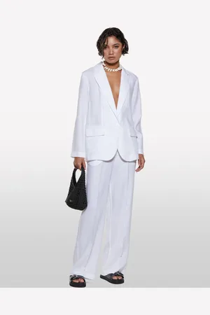 Sisley Pantaloni Bianchi Flare Fit In 100% Lino, Donna