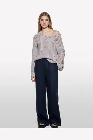 Sisley Pantaloni Flare Fit In 100% Lino, Donna