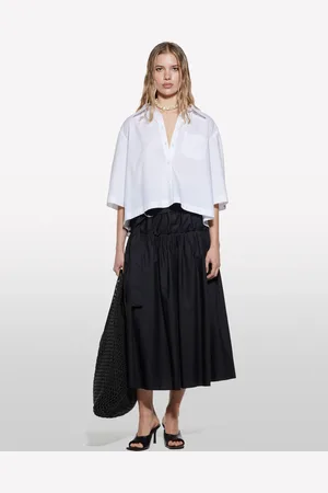 Sisley Camicia Cropped Bianca Con Pieghe, Donna