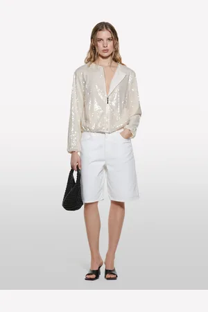 Sisley Bermuda Di Jeans Bianca Relaxed Fit, Donna