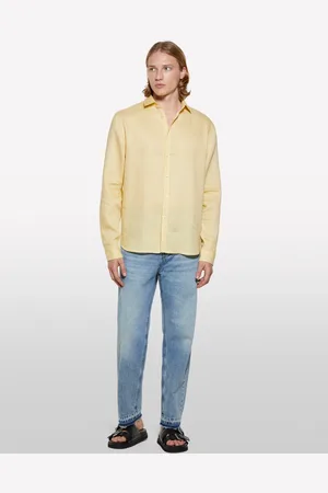 Sisley Camicia Gialla 100% Lino, Uomo