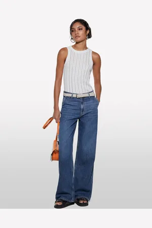 Sisley Canotta Bianca Slim Fit A Costine, Donna