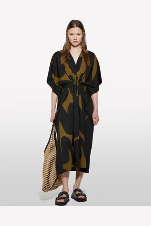 Sisley Caftano Lungo Stampato Fondo Scuro, Donna