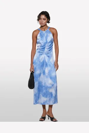 Sisley Vestito Azzurro Stampato Con Arriccio, Donna