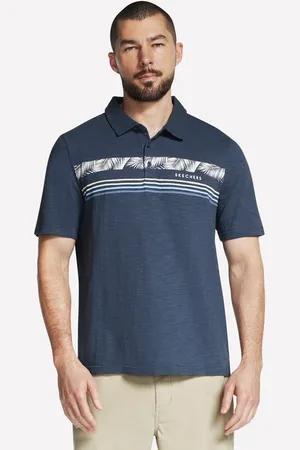Skechers Uomo Tropical Breeze Slub Polo Maglietta in Carbone/Blu Navy Blue