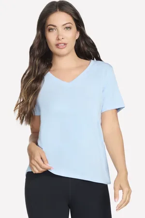 Skechers Donna Pima V-Neck Maglietta in Bianco/Lavanda