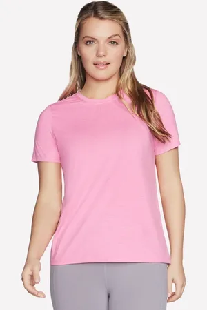 Skechers Donna GO DRI SWIFT maglietta in Rosa Fluo/Bianco