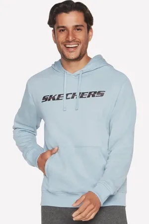 Skechers Uomo SKECH-SWEATS Motion Pullover felpa con cappuccio in Blu Chiaro/Bianco