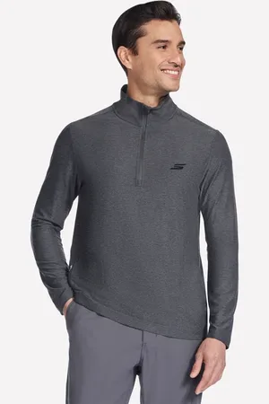 Skechers Uomo GO DRI All Day 1/4 Zip in Nero/Carbone
