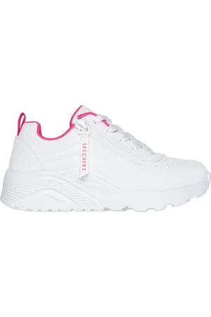 Skechers Bambina Uno Lite - Easy Zip Sneaker in Bianco/Rosa Fluo