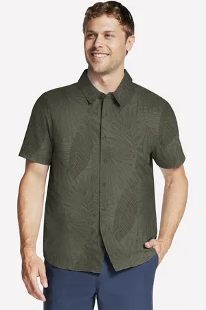 Skechers Uomo The GO WALK Air Printed corto Sleeve Shirt in Bianco/Rosa/Blu