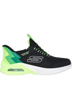 Skechers Bambino Slip-ins: Microspec Max - Brisk-Stripe Sneaker in Nero/Lime