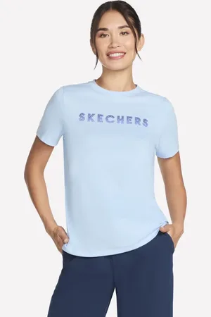 Skechers Donna Gradient corto Sleeve Maglietta in Bianco/Lavanda