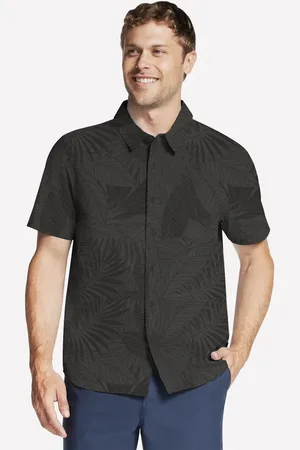 Skechers Uomo The GO WALK Air Printed corto Sleeve Shirt in Nero/Oliva