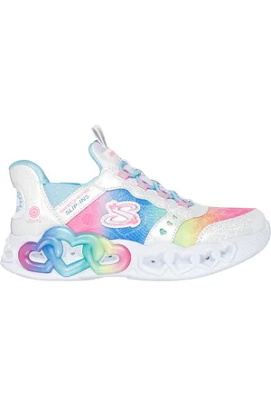 Skechers Bambina Slip-ins: Infinite Heart Lights Sneaker in Bianco/Multicolore