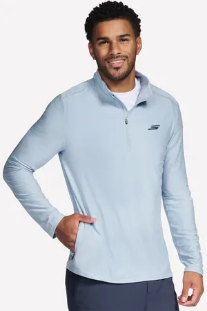 Skechers Uomo GO DRI All Day 1/4 Zip in Bianco/Blu