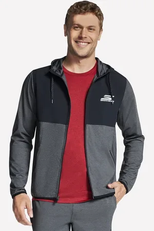 Skechers Uomo SKECH-KNITS Ultra Go Weekend Full Zip felpa con cappuccio in Nero/Carbone