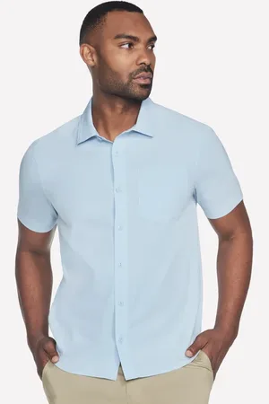 Skechers Uomo The GO WALK Air corto Sleeve Shirt in Blu Chiaro/Argento