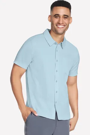 Skechers Uomo The GO WALK Air corto Sleeve Shirt in Bianco/Blu