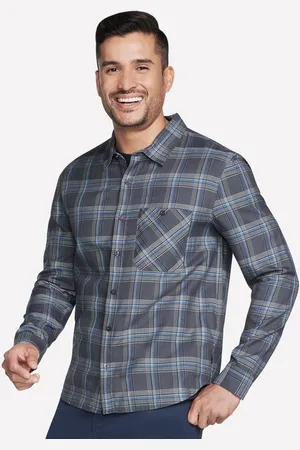 Skechers Uomo GO DRI Ridgetop Button Down Shirt in Nero/Carbone