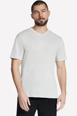 Skechers Uomo GO DRI Pima Signature V-Neck in Bianco/Talpa