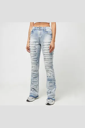 smoke rise Fray Denim Stack Pants donna Pantaloni taglia S Abbigliamento