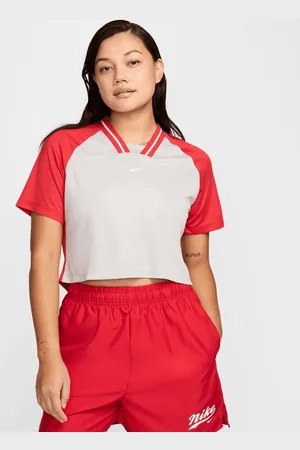 Nike W NSW TOP SS CRP FTB TRND lt iron ore/fire red donna T-shirts e polo taglia XS Abbigliamento