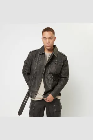 smoke rise Washed Vegan Leather Biker Jacket uomo Giacche mezza stagione taglia M Abbigliamento