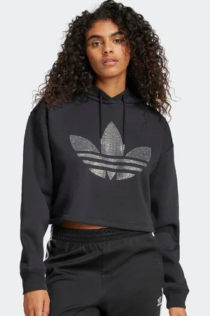 adidas Rhinestone Trefoil Loose Crop Hoodie donna Felpe con cappuccio e felpe taglia S Abbigliamento