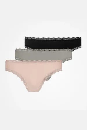 Snocks Infradito con pizzo taglia XS in albicocca/verde/nero confezione da 3 biancheria intima da donna in cotone biologico di