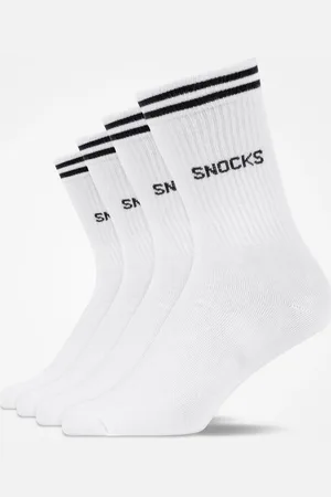 Snocks Calzini sportivi alti con strisce nelle taglie 47 50 in bianco confezione da 4 calzini unisex in cotone biologico di