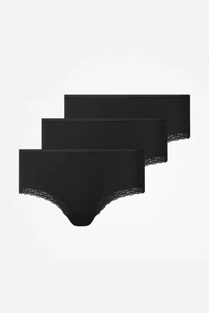 Snocks Mutandine hipster con pizzo sulle gambe taglia XS in nero confezione da 3 biancheria intima da donna in cotone biologico di