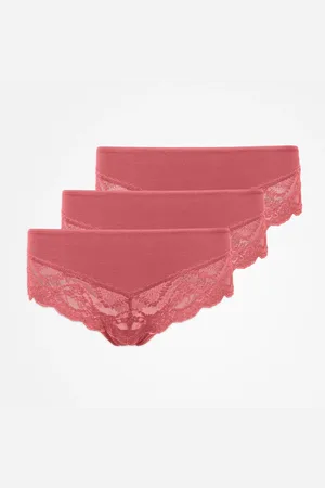 Snocks Mutandine hipster con pizzo taglia XS color malva confezione da 3 biancheria intima da donna in cotone biologico di
