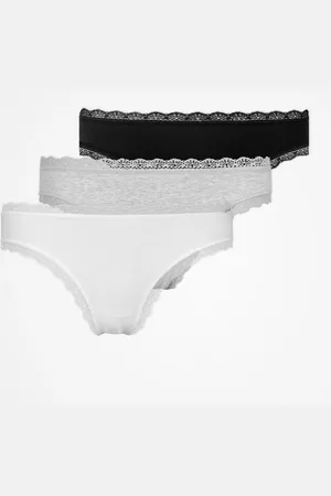 Snocks Infradito con pizzo taglia XS in bianco/grigio chiaro/nero confezione da 3 biancheria intima da donna in cotone biologico di