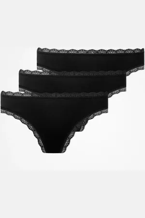 Snocks Infradito con pizzo taglia XS in nero confezione da 3 biancheria intima da donna in cotone biologico di
