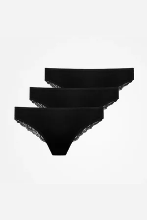 Snocks Infradito con pizzo sul retro nella taglia XS in nero confezione da 3 biancheria intima da donna in cotone biologico di