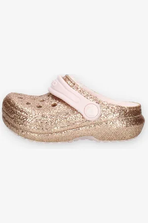 Crocs Classic Lined Glitter Clog Toddler Sandali glitterati oro con ecopelliccia