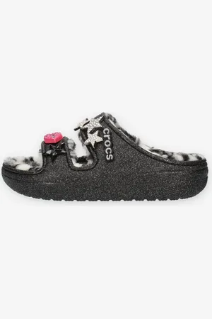 Crocs Classic Cozzzy Disco Glitter Ciabatte glitterate nere