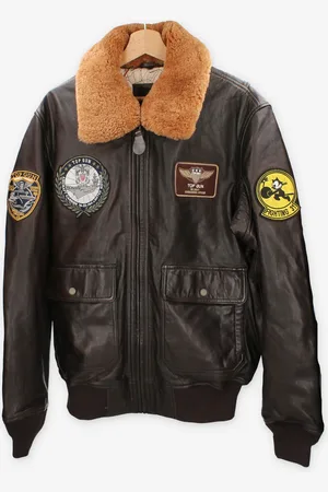 Top Gun 01G0409-013 Giubbotto marrone in vera pelle con patch
