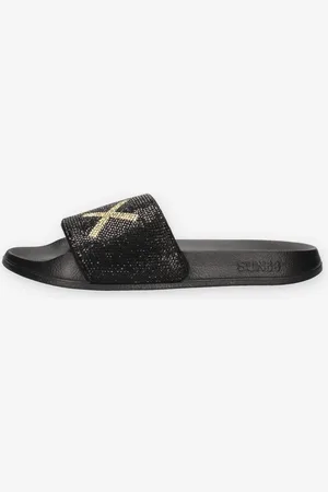 sun68 X35205-11NERO SLIPPERS LOGO STRASS