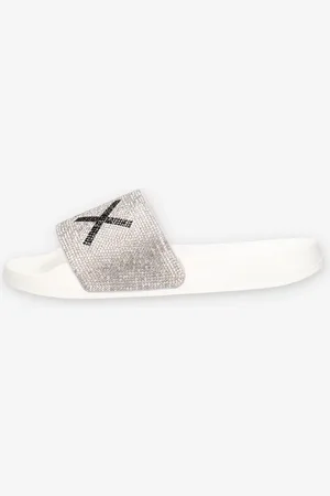 sun68 X35205-01BIANCO SLIPPERS LOGO STRASS