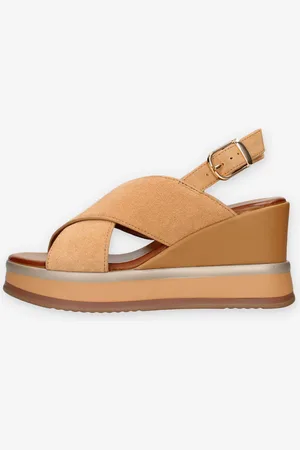 Inuovo B37010-SD-COCONUT Sandali cuoio con zeppa