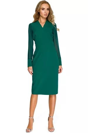 Style Donna Vestiti midi in chiffon - Vestiti S136 Tubino in chiffon - verde