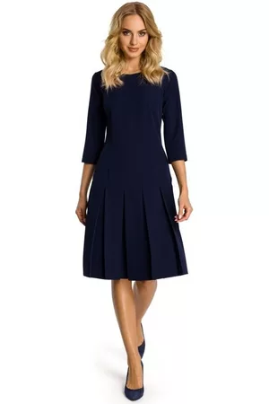 MOE Donna Vestiti a vita bassa - Vestiti M336 Abito a vita bassa con pieghe - blu navy