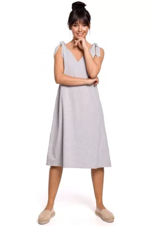 BE Donna Vestiti a trapezio - Vestiti B148 Abito a trapezio con cinturino - grigio