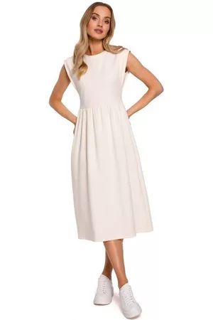MOE Donna Vestiti senza maniche - Vestiti M581 Vestito senza maniche a vita alta - crema