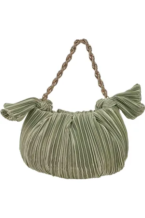 ANNA CECERE Borse donna in tessuto plisse verde con catena oro