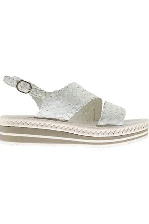 Pon´s quintana Sandali slingback donna in pelle intreccciata bianca con zeppa in gomma