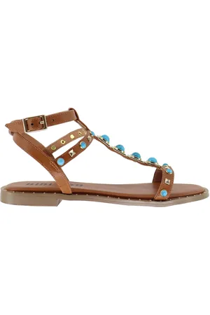 Bibi Lou Remi Sandali flat donna in pelle cuoio con borchie