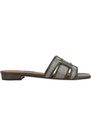 Bibi Lou Sandali flat donna Holly in pelle e rafia verde